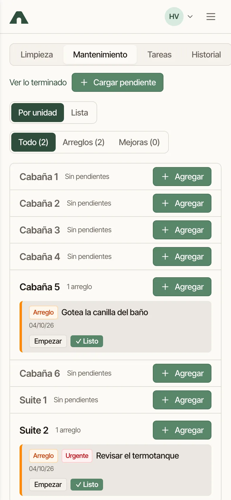 Arreglos pendientes en el celular de mantenimiento