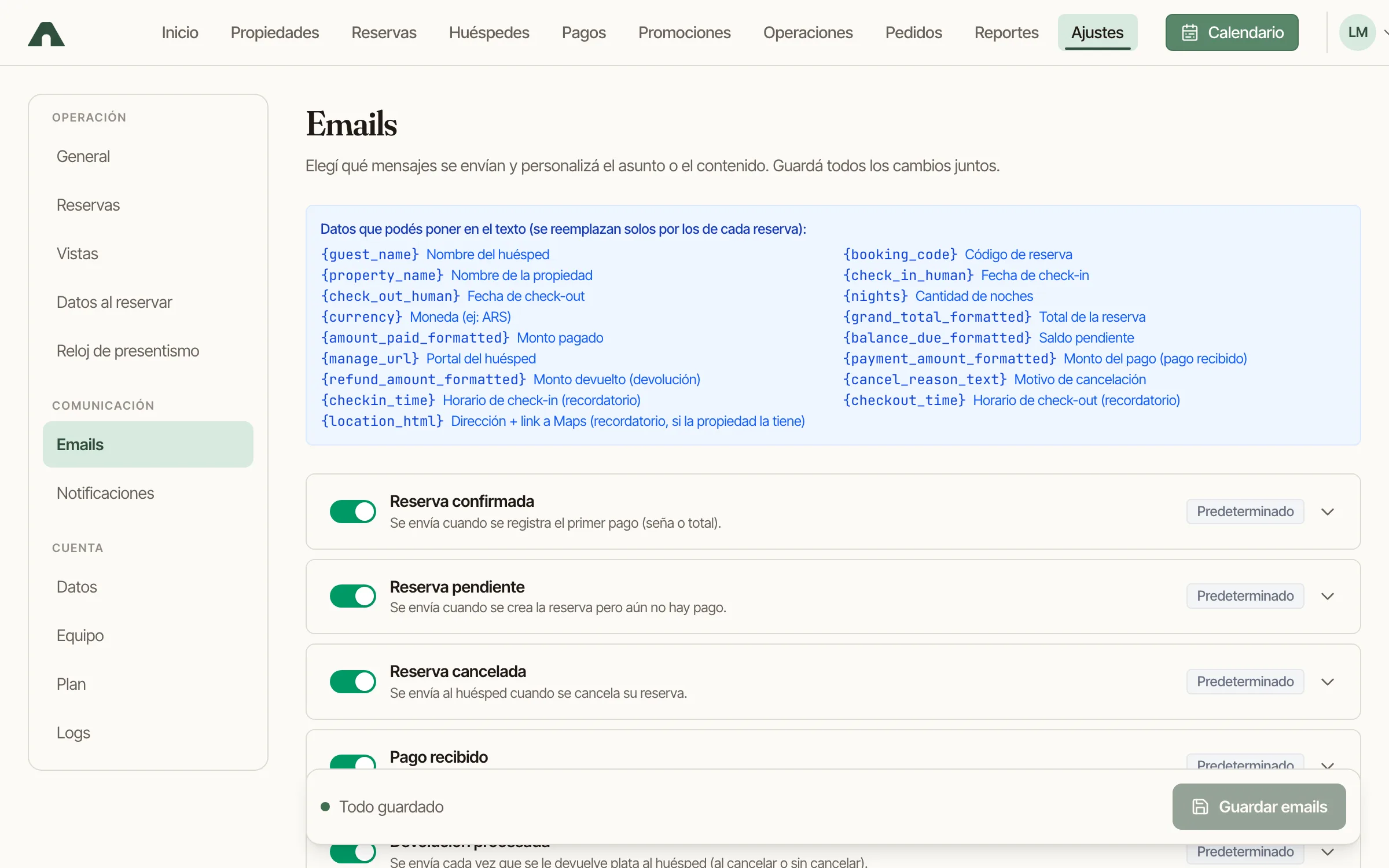 Configuración de los correos automáticos