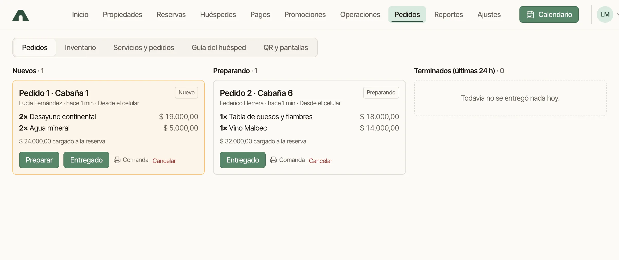 Tablero de pedidos con los pedidos en curso