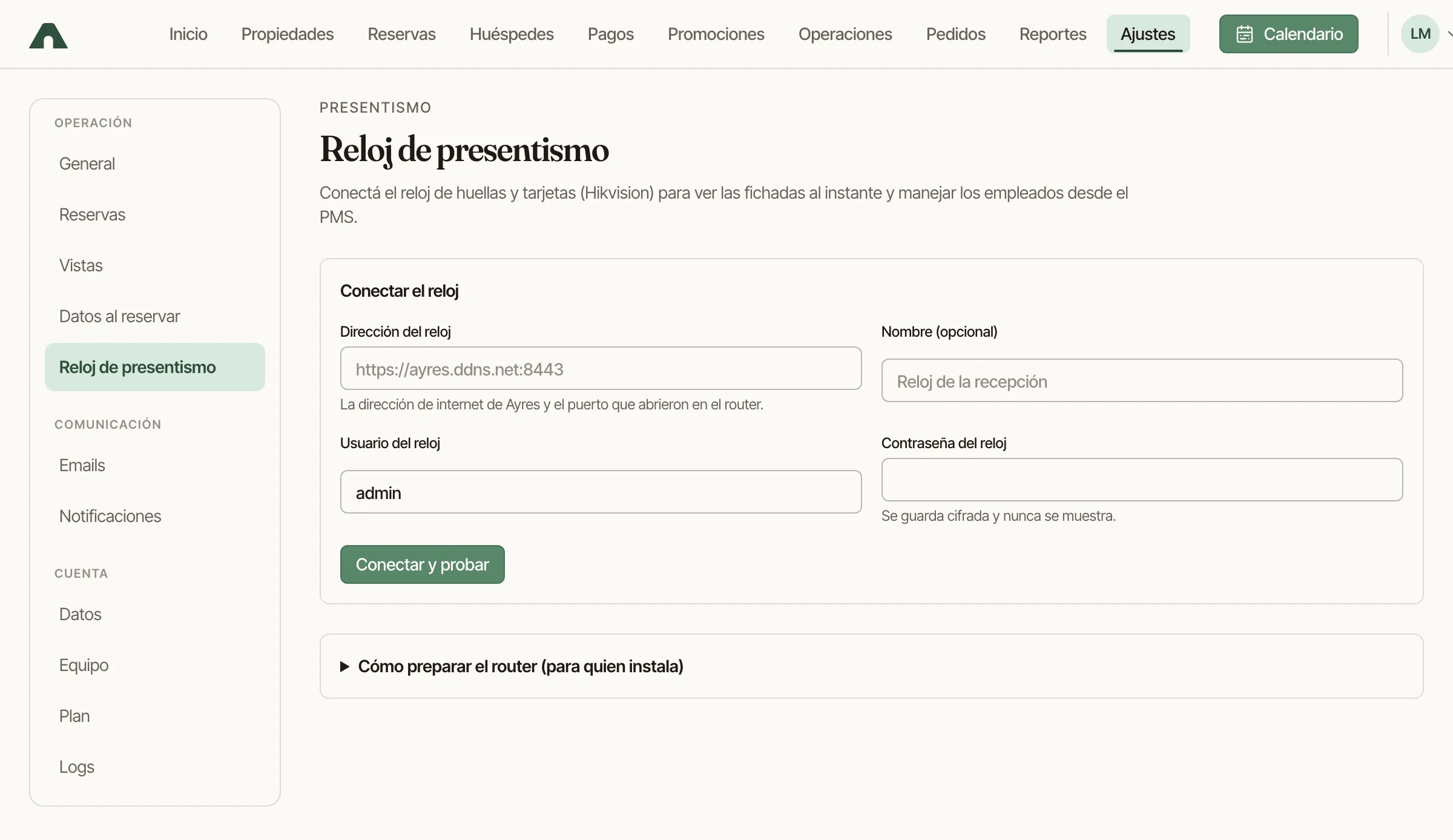 Configuración del reloj de control de presentismo