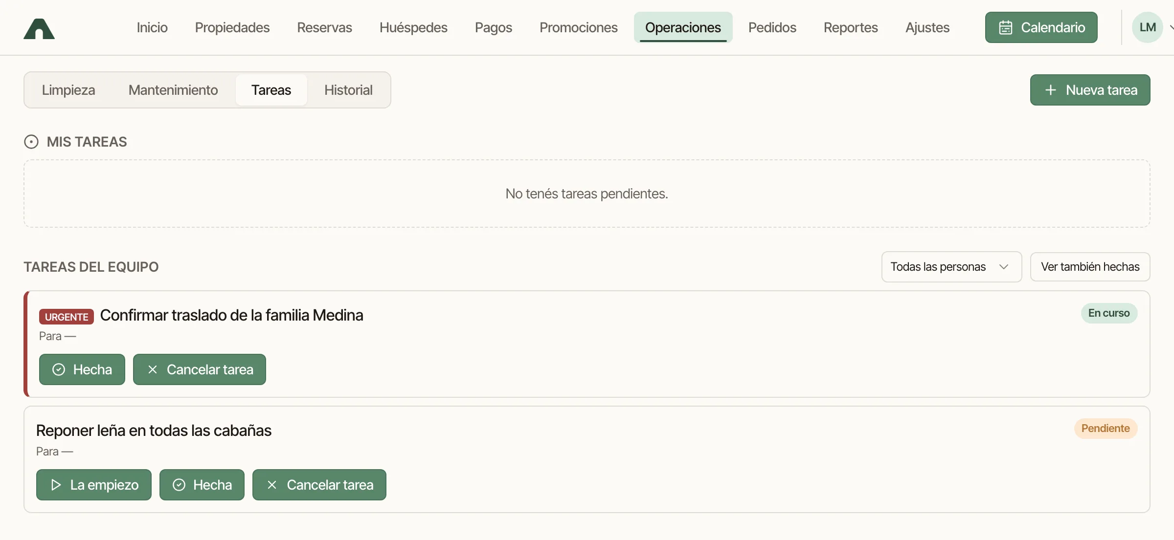 Tareas asignadas al equipo