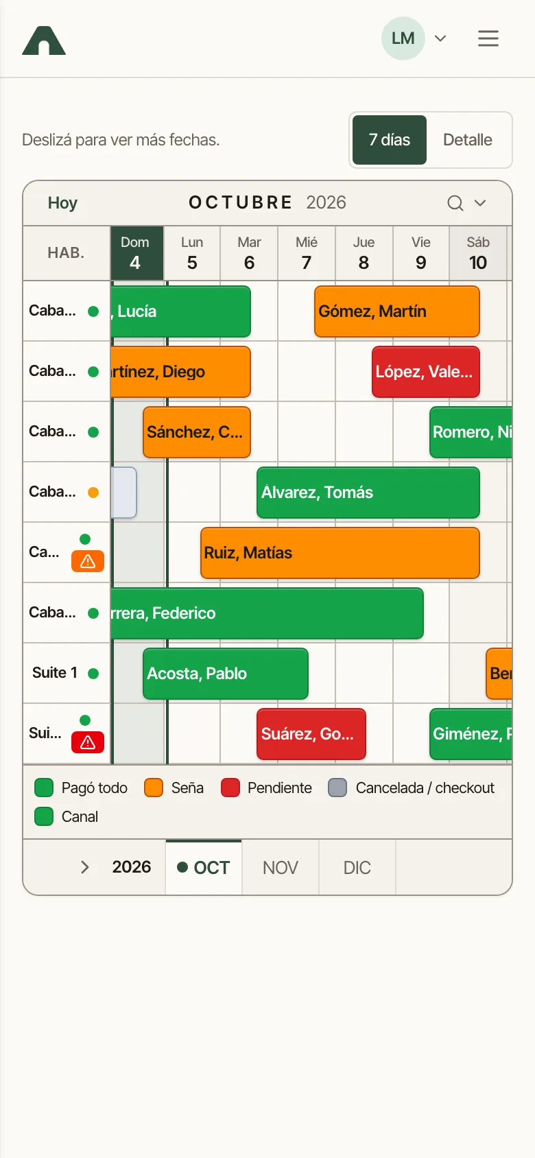 Calendario de siete días en el celular