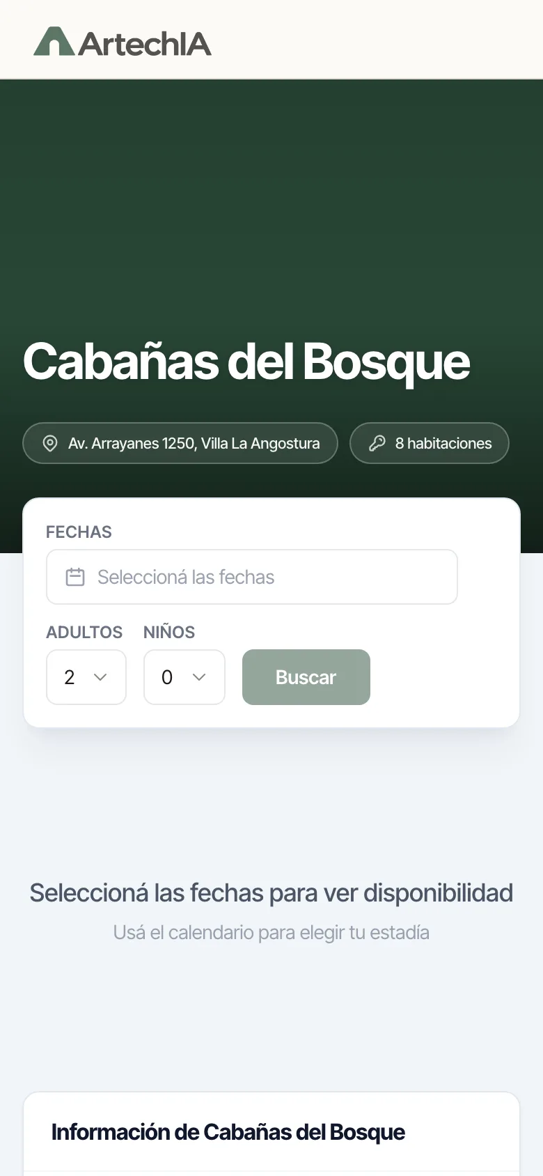 Página de reservas en el celular